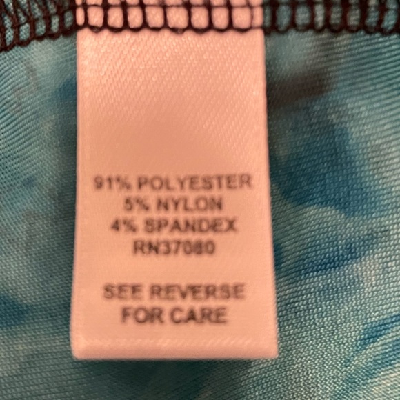 Cato Teal and Black Floral Short Sleeve V-neck Blouse, sz L - Picture 4 of 5